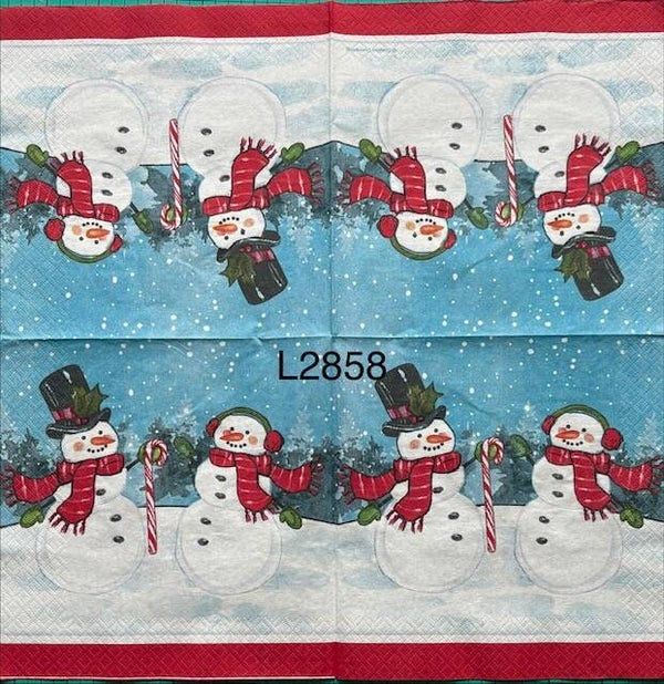 Christmas (L2858) - Twp Snowmen, One Holding a Candy Cane