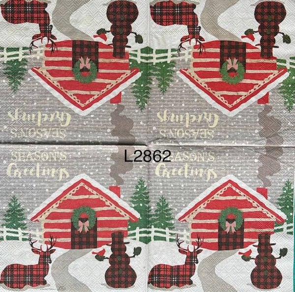 Christmas (L2862) - Season's Greetings with Deer, Snowman, and Red Barn