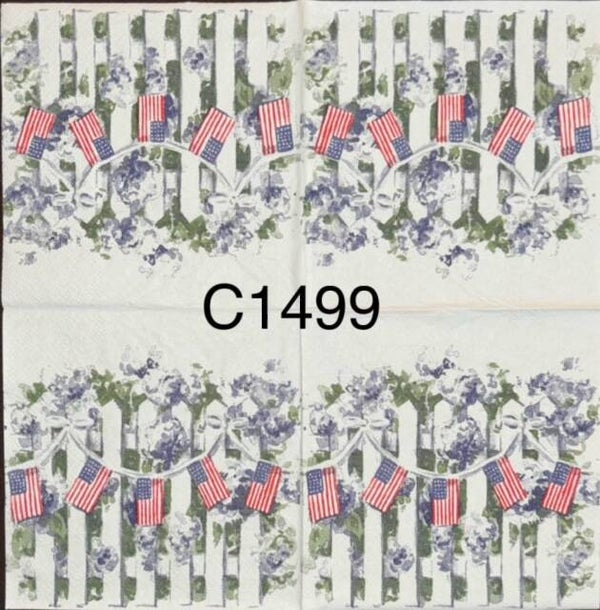 4th of July (1499C) - White Picket Fence with Flags