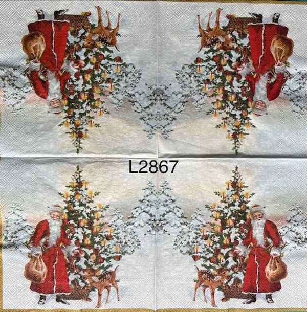 Christmas (L2867) - Santa Outside with a Deer and Christmas Tree
