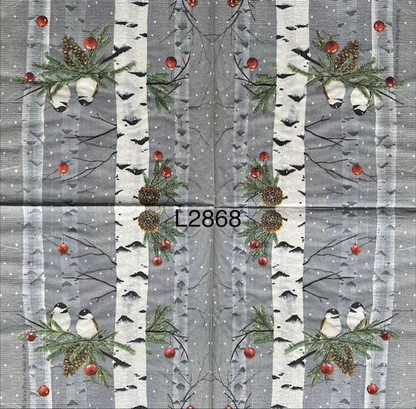 Christmas (L2868) - Two Birds on a Branch of a Tall White Tree