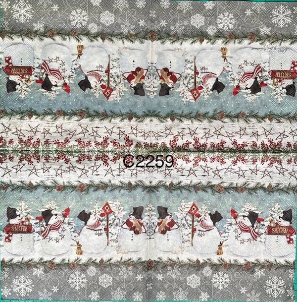 Christmas (C2259) - Four Snowmen with Borders on Top and Bottom