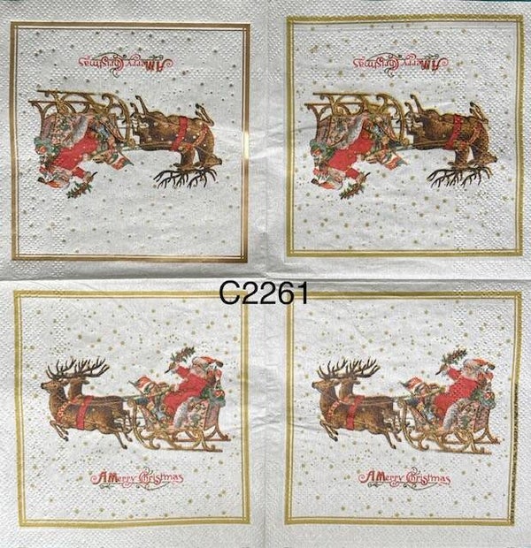 Christmas (C2261) - Santa Riding Sled with Two Reindeer "Merry Christmas"