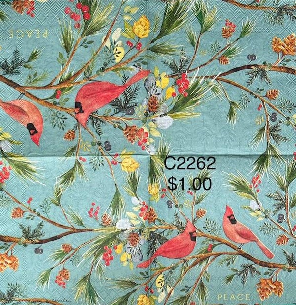 Christmas (C2262) - Two Cardinals on a Branch with a Teal Colored Background