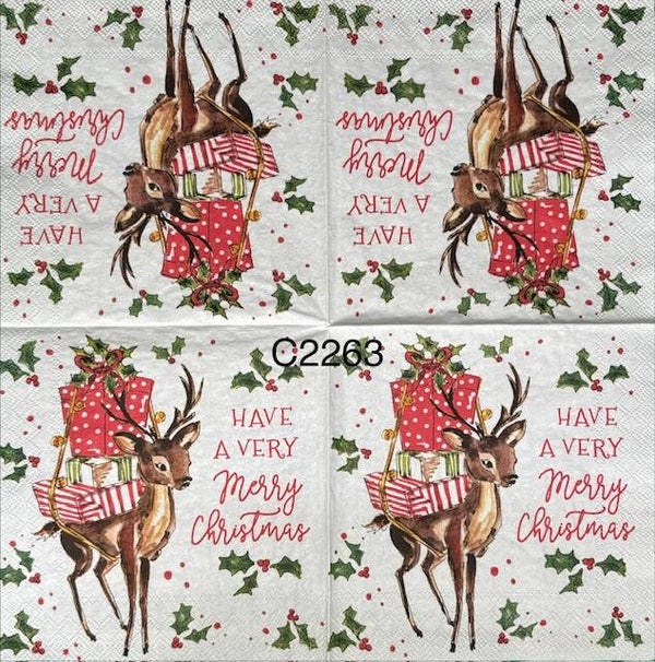 Christmas (C2263) - Reindeer with Gifts on its Back "Have a Very Merry Christmas"