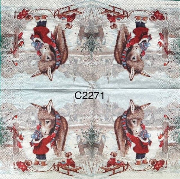 Christmas (C2271) - Little Boy Putting a Scarf on a Donkey