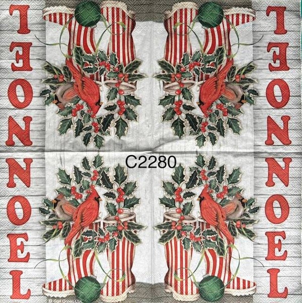 Christmas (C2280) - NOEL with Red and White Boots and a Cardinal
