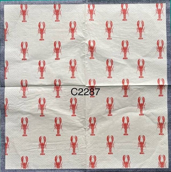 Beach (C2287) - Red Lobsters on White Background and a Blue Edge