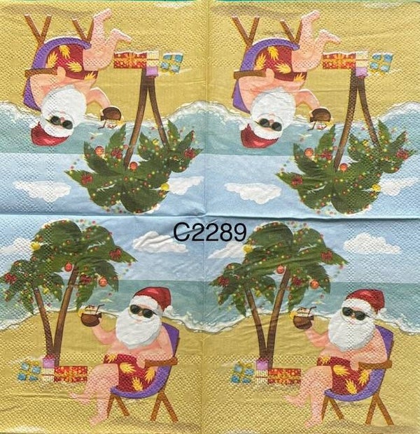 Beach (C2289) - Santa at the Beach Sipping a Pina Colada