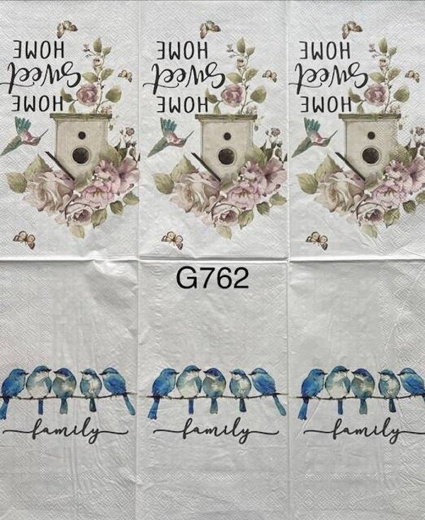 Birds (G762) - Half Blue Birds "Family" Half Hummingbird "Home Sweet Home"