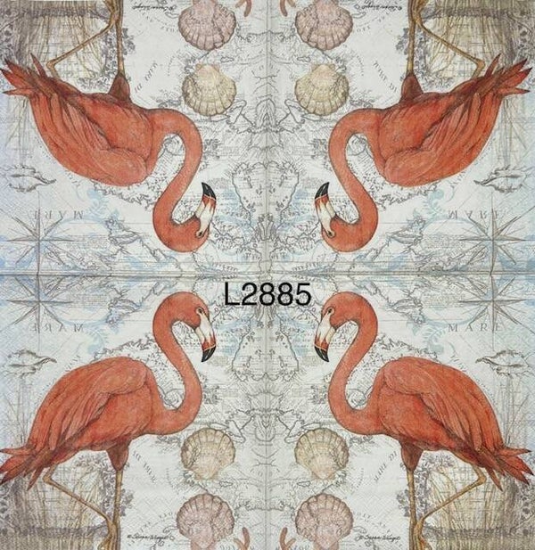 Beach (L2885) - Flamingo Standing on One Foot with Shells Around