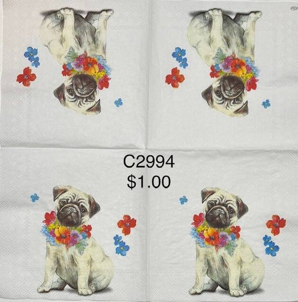 Dogs (C2994) - White Pug with Flower Lei