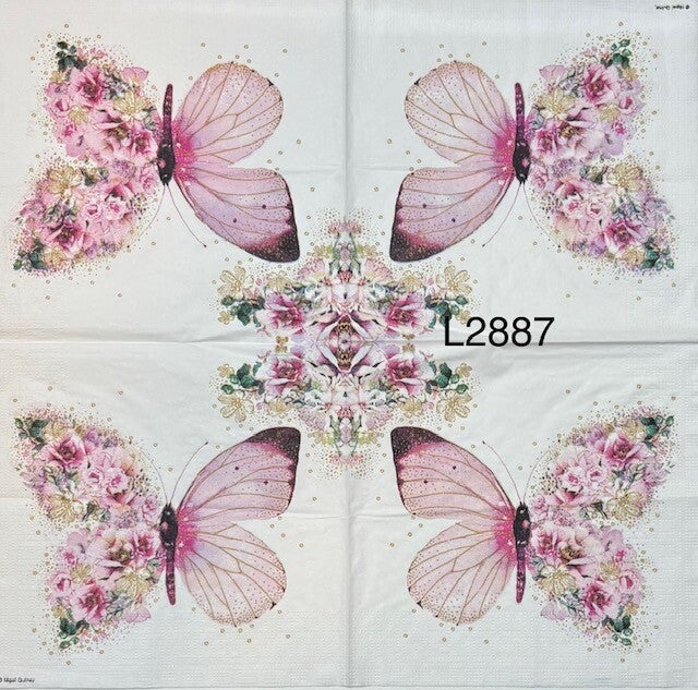 Butterflies (L2887) - Large Pink Butterfly, Half Out of Flowers