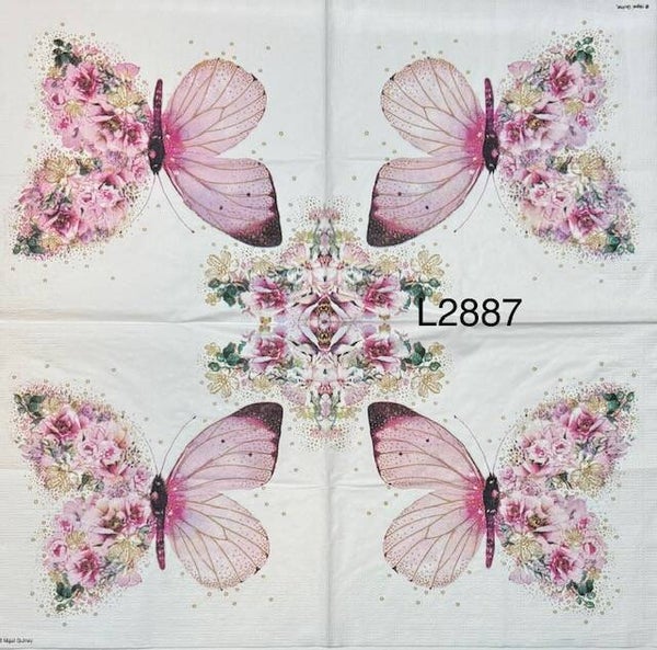 Butterflies (L2887) - Large Pink Butterfly, Half Out of Flowers