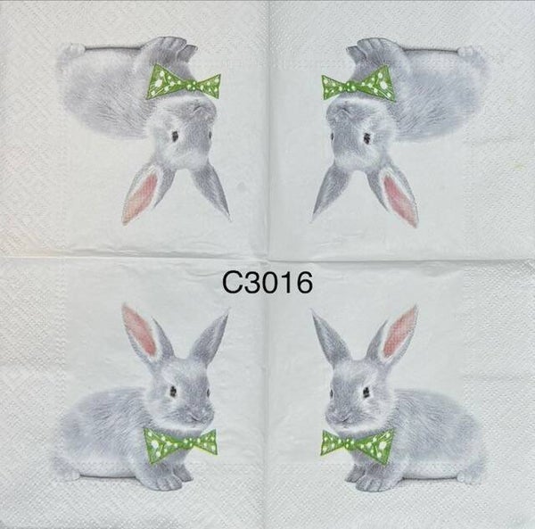 Easter (C3016) - White Bunny with Green and White Polka Dot Bow Tie