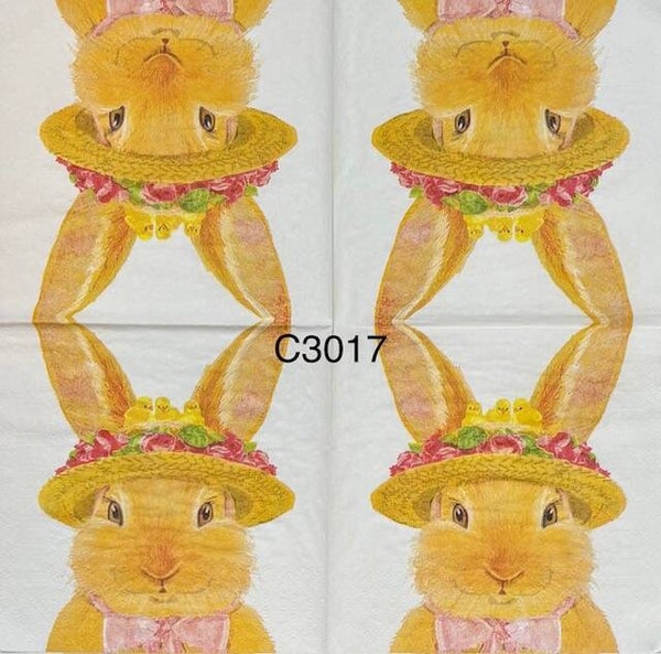 Easter (C3017) - Bunny with Baby Chicks on Straw Hat