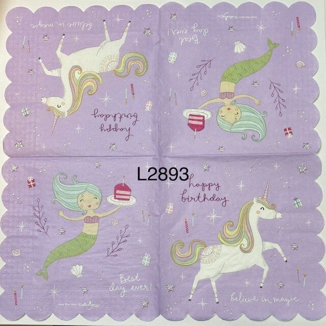 Cartoon (L2893) - Unicorn and Mermaid "Happy Birthday"