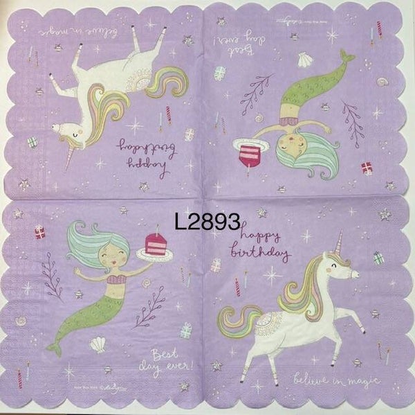 Cartoon (L2893) - Unicorn and Mermaid "Happy Birthday"