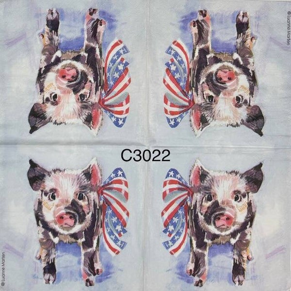 4th of July (C3022) - Pig with a Red, White and Blue Ribbon