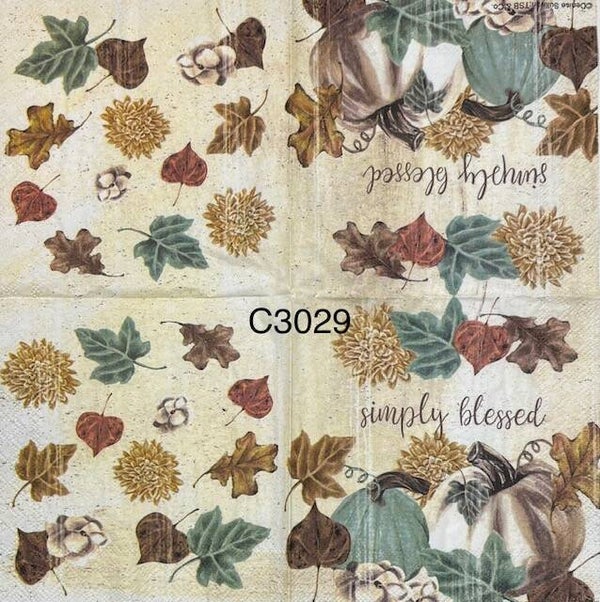 Fall (C3029) - "Simply Blessed" Pumpkins and Fall Leaves