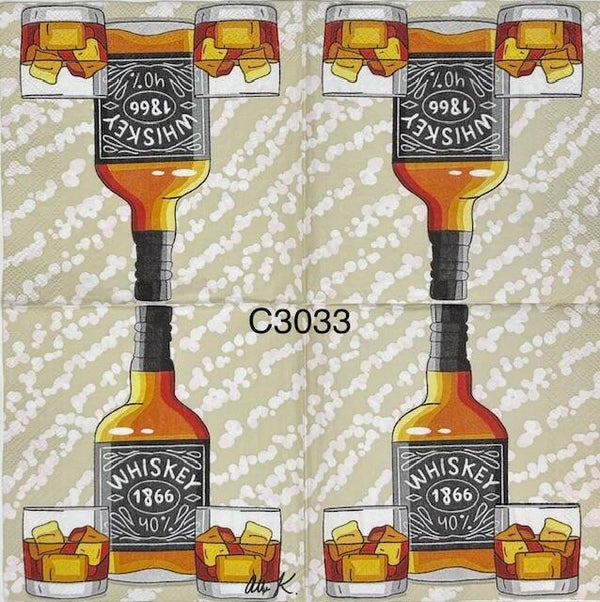 Drinks (C3033) - Whiskey Bottle and Two Glasses Filled