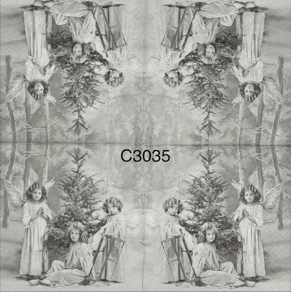 Christmas (C3035) - Black and White Scene with Children and a Christmas Tree