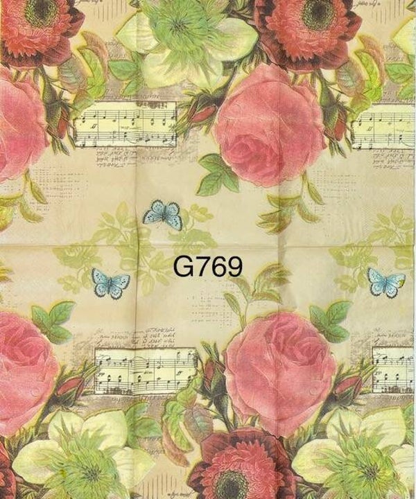 Flowers (G769) - Pink Rose with Music Notes in the Background