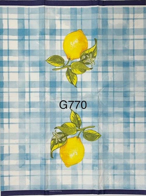 Fruits (G770) - Lemon on a Blue and White Check Background