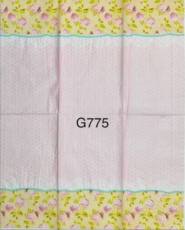 Flowers (G775) - Pink Roses, Lace Border, Pink Dots