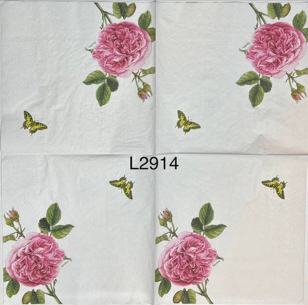 Flowers (L2914) - Pink Rose in Corner and a Yellow Butterfly