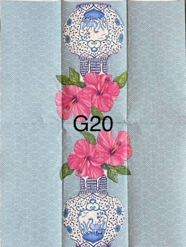 Flowers (G20) - Blue Vase with Pink Hibiscus