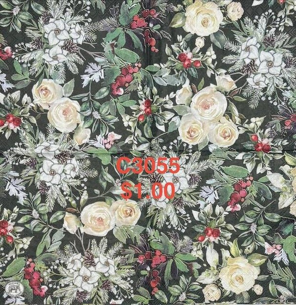 Christmas (C3055) - MDW White Roses with Holly and Berries