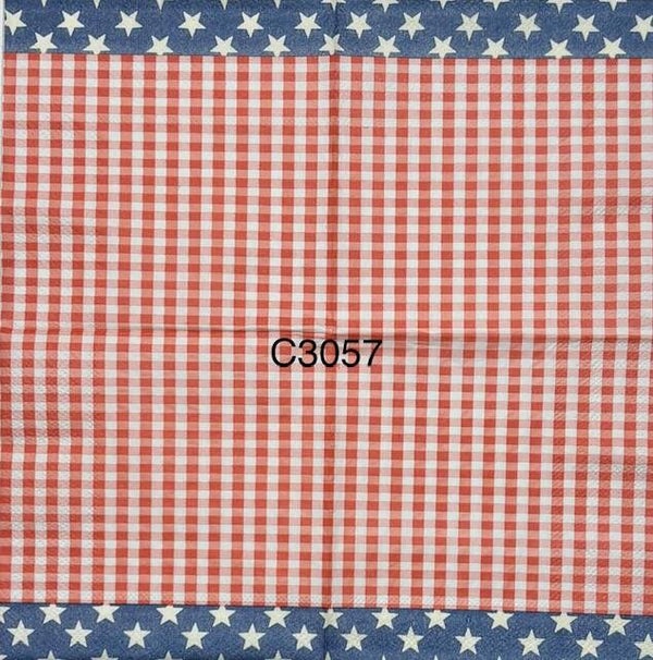 4th of July (C3057) - Red and White Check with Blue and White Stars on Border