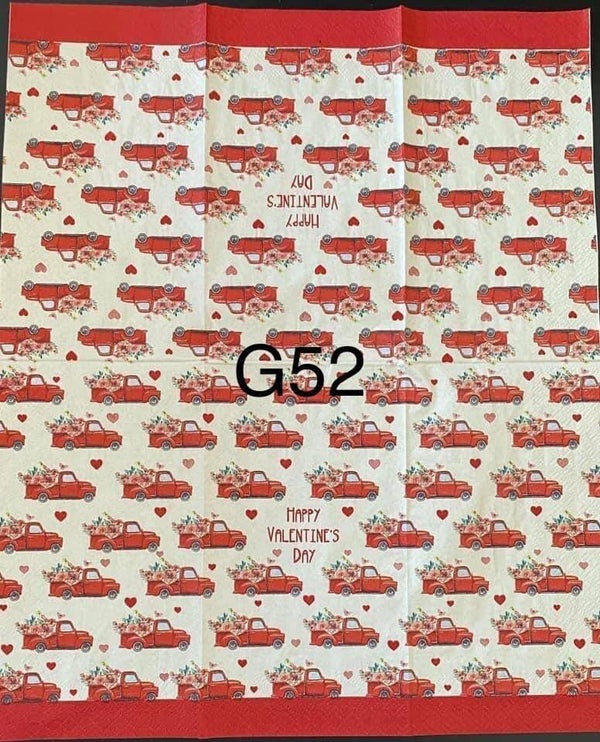 Valentines (G52) - Red Truck with Flowers in Trunk