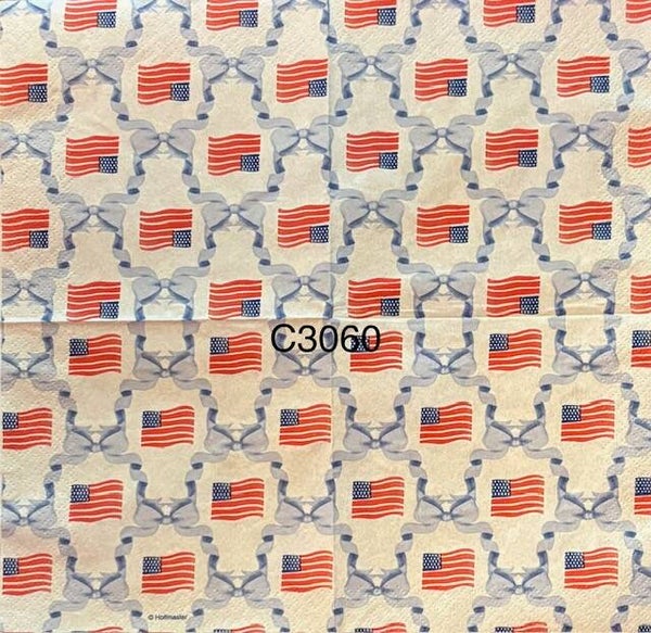 4th of July (C3060) - American Flags and Blue Ribbons