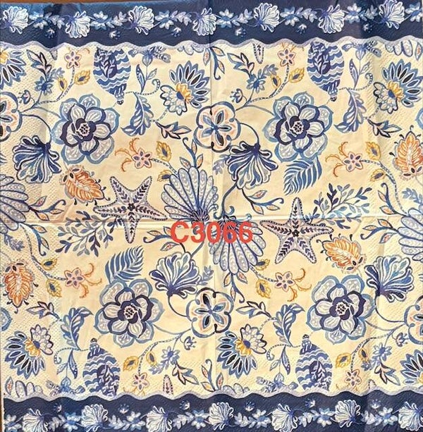 Beach (C3066) - Starfish and Flowers in Blue, White and Tan