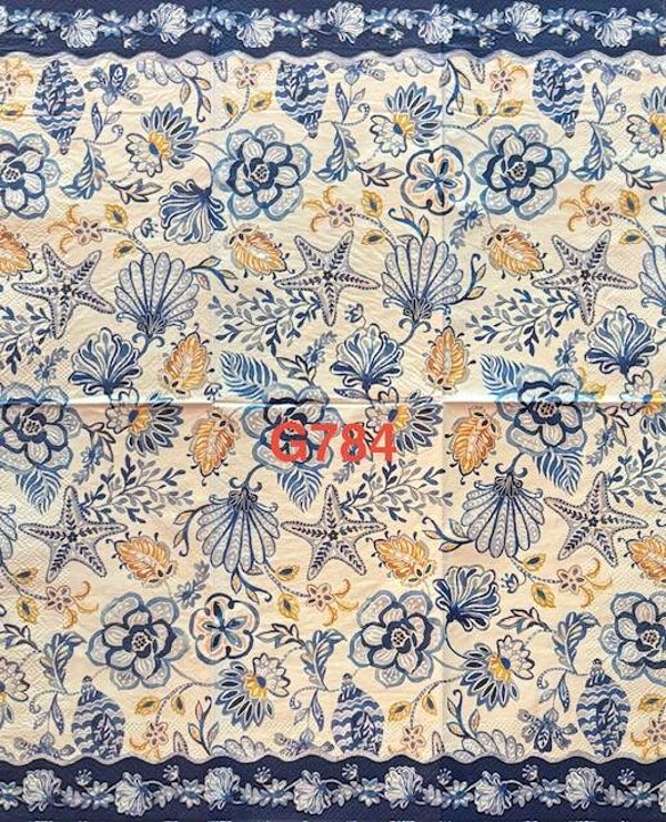 Beach (G784) - Starfish and Flowers in Blue, White and Tan