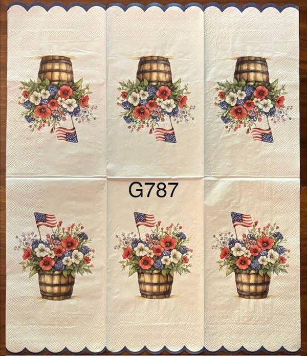 4th of July (G787) - Planter with Red, White, and Blue Flowers and an American Flag