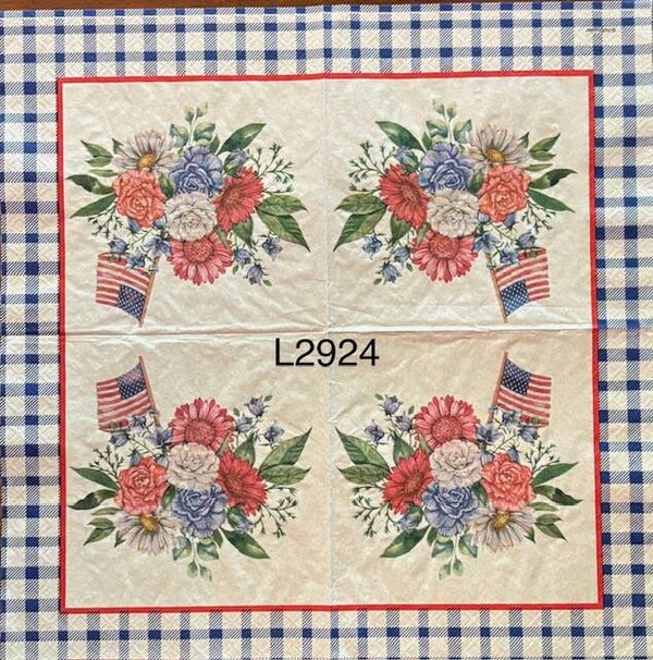 4th of July (L2924) - Red, White, and Blue Flower Bouquet with an American Flag