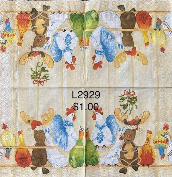 Christmas (L2929) - Reindeer with a Group of Chickens