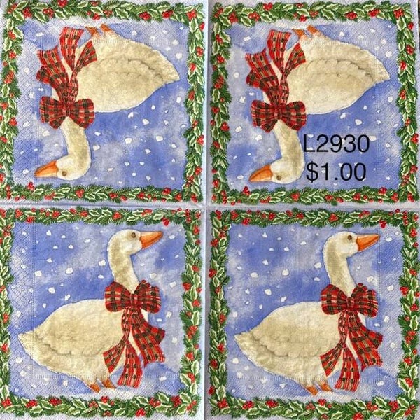 Christmas (L2930) - Goose Wearing a Red and Green Ribbon Bow