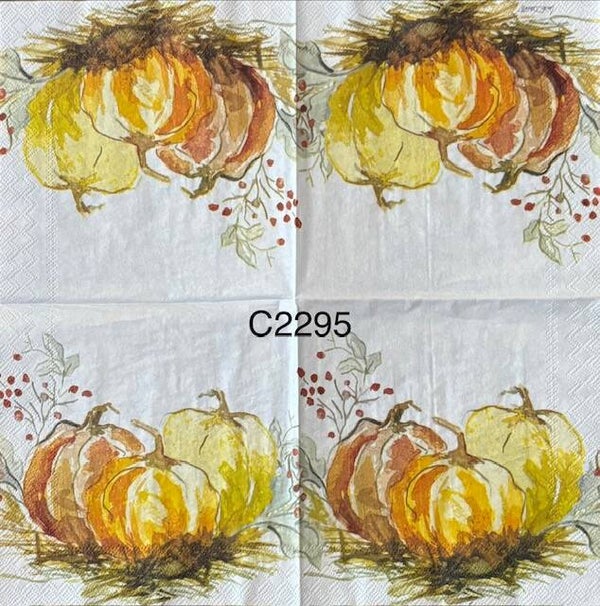 Fall (C2295) - Three Pumpkins Sitting on Some Hay