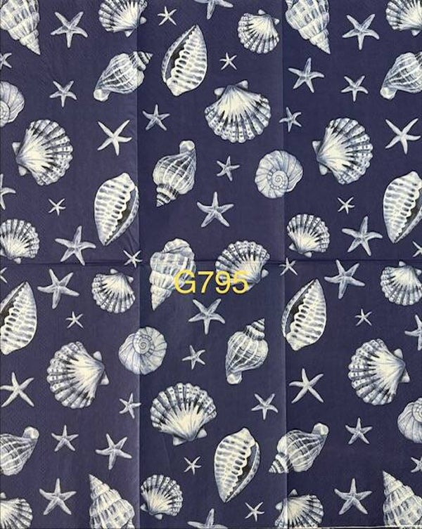 Beach (G795) - White Shells on Dark Blue Background
