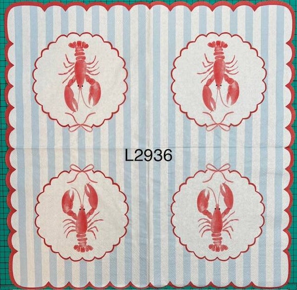 Beach (L2936) - Red Lobster in a Round Scalloped Design with a Light Blue and White Background