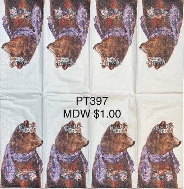 Winter (PT397) - MDW Winter Grizzly Bear with a Scarft and Flower Headpiece