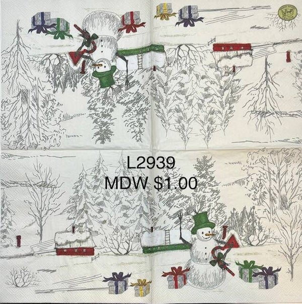 Christmas (L2939) - MDW Black and White Snowman with a Few Hints of Red and Green