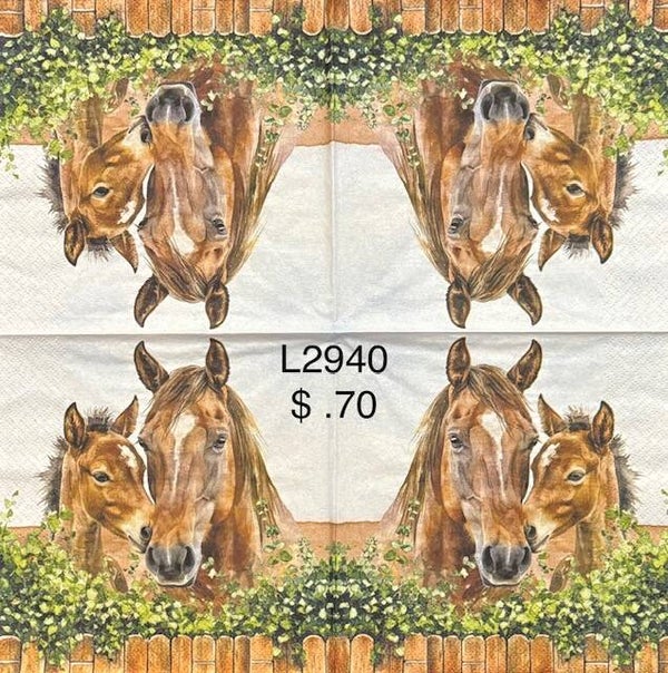 Horses (L2940) - Two Horses by the Fence with a Green Hedge