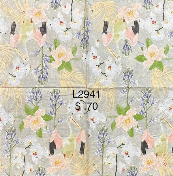 Birds (L2941) - Pelican Surrounded By Flowers (Very Pale Colors)