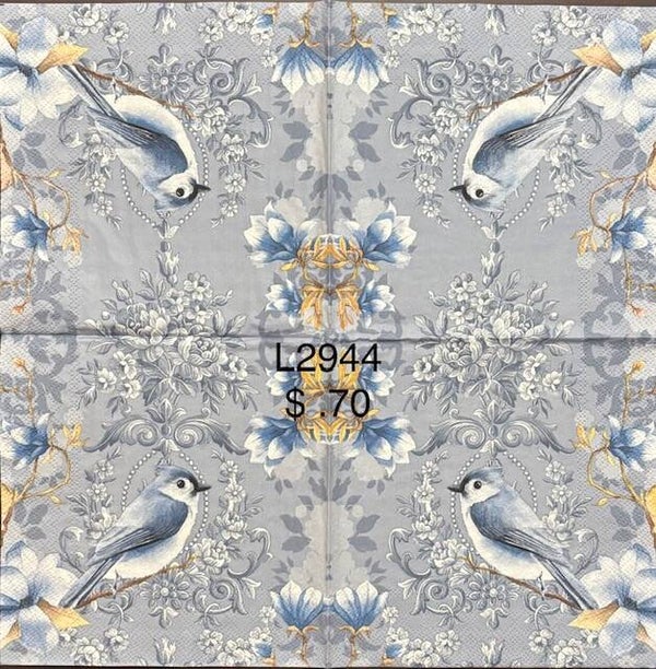 Birds (L2944) - Blue Bird on a Blue/Gray Background with some Gold Highlights