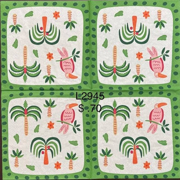 Beach (L2945) - Palm Trees and Parrot